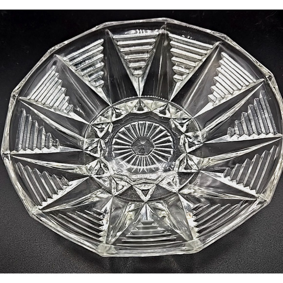 Vtg Anchor Hocking 158 Clear 12 Sided Pressed Glass Candy Trinket Dish Geometric - Picture 2 of 7